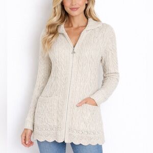 Inis Craft 100%‎ merino wool fisherman cardigan sweater, women's size S